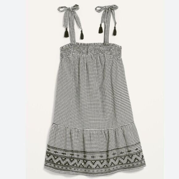 OLD NAVY | Tiered Gingham Swing Mini Dress w Pockets Babydoll Checkered B&W L P - Picture 15 of 16